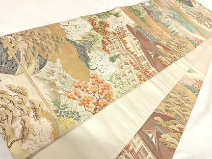 平和屋着物◎六通柄袋帯 唐織 京名所 金糸 正絹 逸品 AABH0278yx