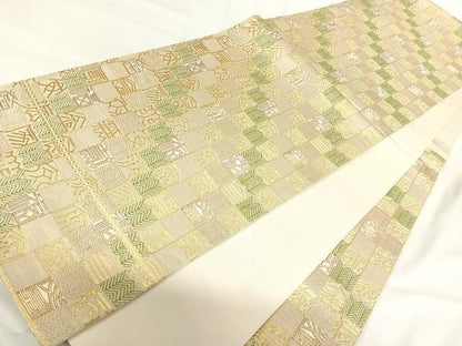 平和屋着物◎六通柄袋帯　萬福　金糸　正絹　逸品　AABH0279yx