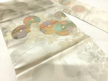 平和屋着物◎九寸名古屋帯 光琳菊 金銀糸 正絹 逸品 AABH0286yx