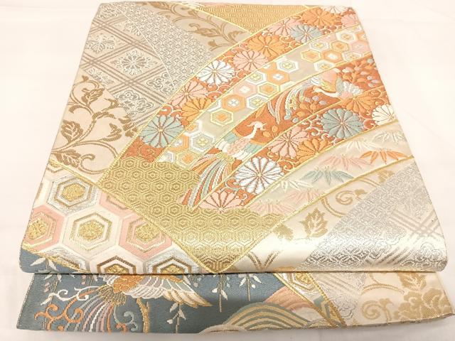 平和屋着物◎六通柄袋帯 唐織 吉祥花鳥文 金銀糸 正絹 逸品 AABH0289yx
