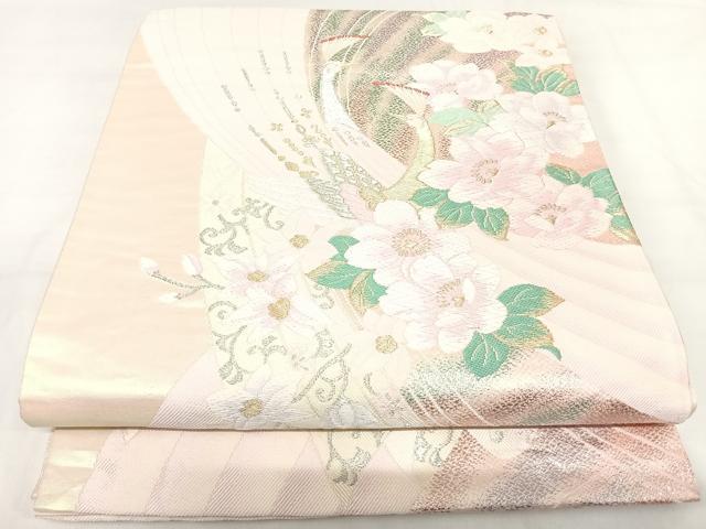 平和屋着物◎六通柄袋帯　唐織　孔雀花文　金銀糸　正絹　逸品　AABH0294yx