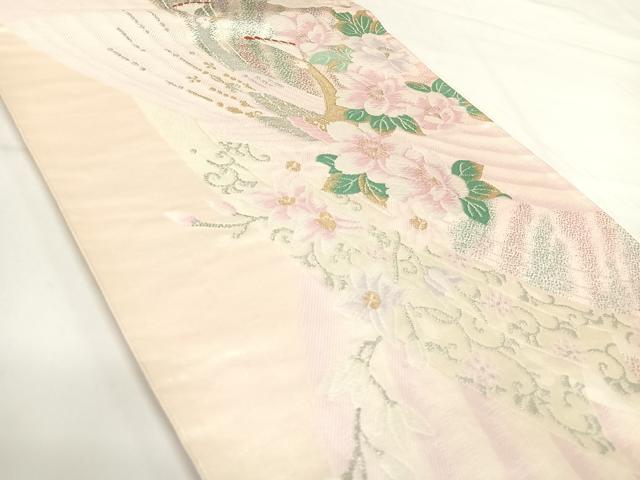 平和屋着物◎六通柄袋帯　唐織　孔雀花文　金銀糸　正絹　逸品　AABH0294yx
