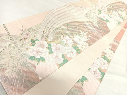 平和屋着物◎六通柄袋帯　唐織　孔雀花文　金銀糸　正絹　逸品　AABH0294yx