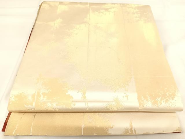 平和屋着物◎両面全通柄袋帯　格子　金糸　正絹　逸品　AABH0302yx
