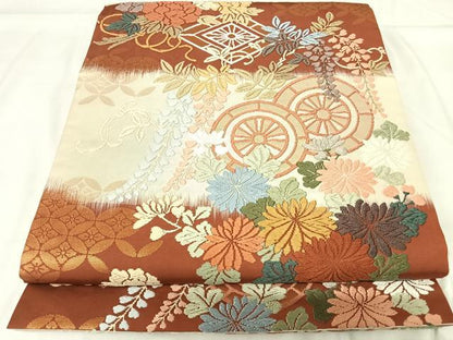 平和屋着物◎六通柄袋帯 唐織 花車文 金糸 正絹 逸品 AABH0313yx