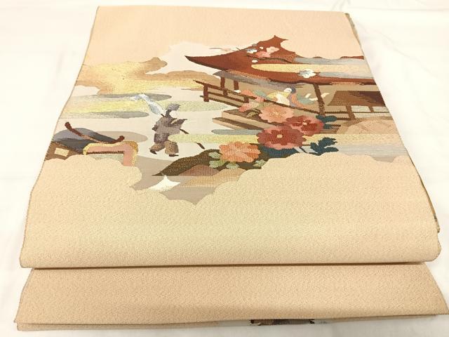 平和屋着物◎綴れ 太鼓柄袋帯 人物文 金糸 正絹 逸品 AABH0316yx