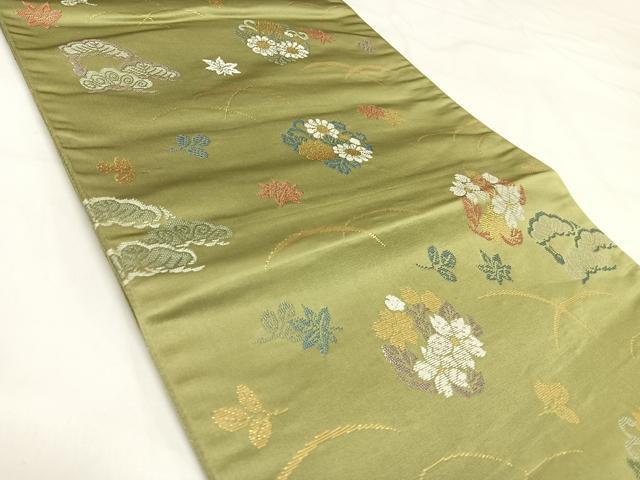 平和屋着物◎六通柄袋帯 花舞錦 吉祥花文 金糸 正絹 逸品 AABH0321yx