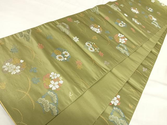 平和屋着物◎六通柄袋帯 花舞錦 吉祥花文 金糸 正絹 逸品 AABH0321yx