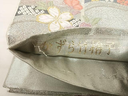 平和屋着物◎六通柄袋帯　唐織　かずら竹格子　金銀糸　正絹　逸品　AABH0322yx