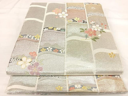 平和屋着物◎六通柄袋帯　唐織　かずら竹格子　金銀糸　正絹　逸品　AABH0322yx