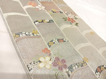 平和屋着物◎六通柄袋帯　唐織　かずら竹格子　金銀糸　正絹　逸品　AABH0322yx