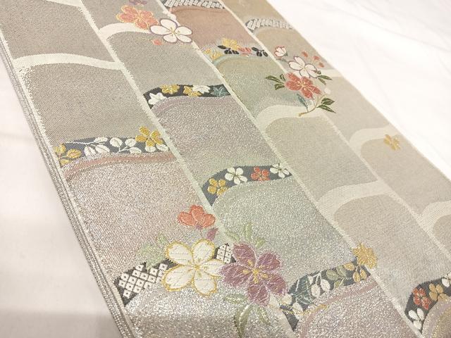 平和屋着物◎六通柄袋帯　唐織　かずら竹格子　金銀糸　正絹　逸品　AABH0322yx