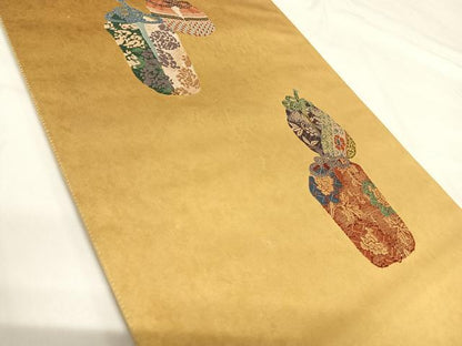 平和屋着物◎六通柄袋帯　唐織　仕覆花文　金糸　正絹　逸品　AABH0327yx