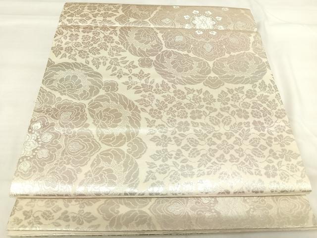 平和屋着物◎六通柄袋帯 正倉院花文 銀糸 やまと 正絹 逸品 AABH0328yx