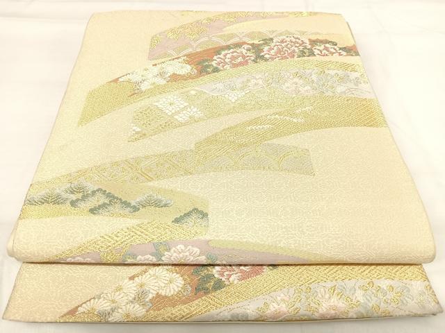 平和屋着物◎六通柄袋帯　唐織　熨斗捩文　金銀糸　正絹　逸品　AABH0329yx