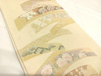 平和屋着物◎六通柄袋帯　唐織　熨斗捩文　金銀糸　正絹　逸品　AABH0329yx