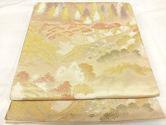 平和屋着物◎六通柄袋帯 唐織 風景文 金糸 正絹 逸品 AABH0330yx