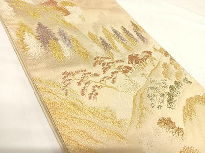 平和屋着物◎六通柄袋帯 唐織 風景文 金糸 正絹 逸品 AABH0330yx