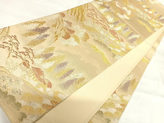 平和屋着物◎六通柄袋帯 唐織 風景文 金糸 正絹 逸品 AABH0330yx