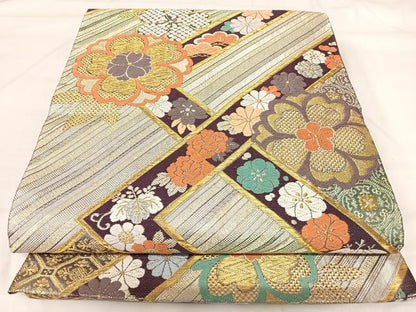 平和屋着物◎六通柄袋帯　唐織　草花文　金銀糸　正絹　逸品　AABH0333yx