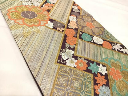 平和屋着物◎六通柄袋帯　唐織　草花文　金銀糸　正絹　逸品　AABH0333yx
