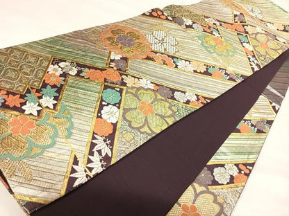 平和屋着物◎六通柄袋帯　唐織　草花文　金銀糸　正絹　逸品　AABH0333yx