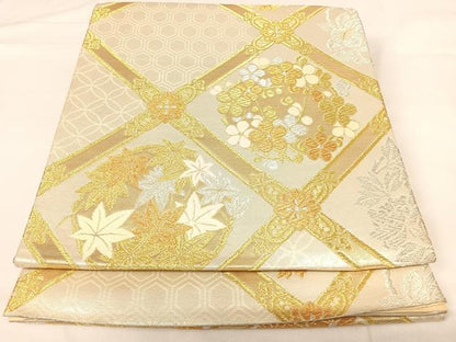 平和屋着物◎六通柄袋帯 唐織 花菱文 金銀糸 正絹 逸品 AABH0337yx