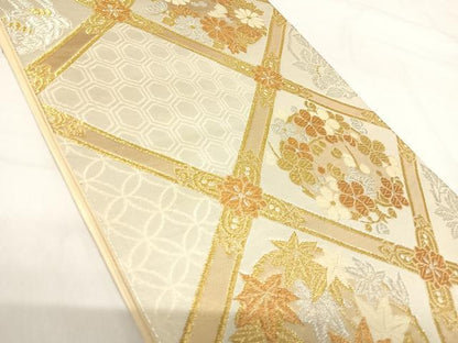 平和屋着物◎六通柄袋帯 唐織 花菱文 金銀糸 正絹 逸品 AABH0337yx