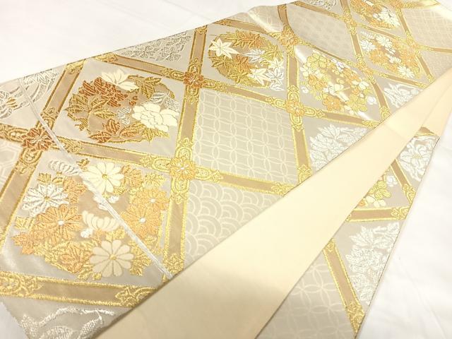 平和屋着物◎六通柄袋帯 唐織 花菱文 金銀糸 正絹 逸品 AABH0337yx