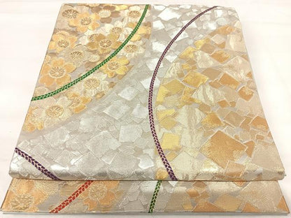 平和屋着物◎六通柄袋帯 唐織 箔散らし花文 金銀糸 正絹 逸品 AABH0339yx