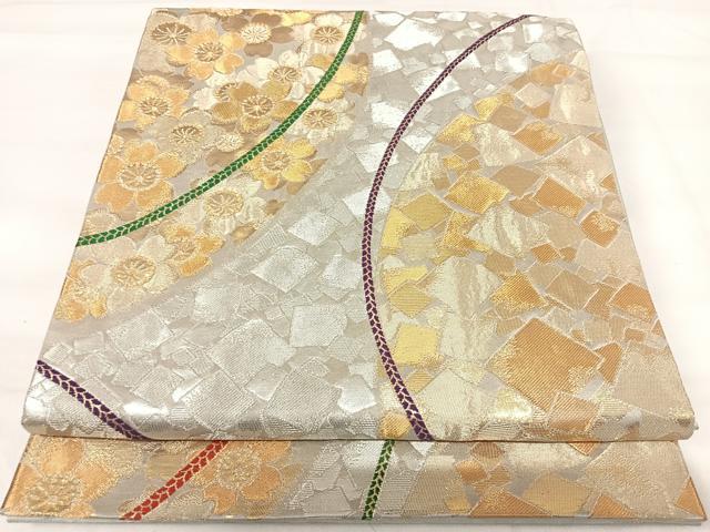 平和屋着物◎六通柄袋帯 唐織 箔散らし花文 金銀糸 正絹 逸品 AABH0339yx