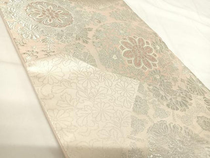 平和屋着物◎六通柄袋帯 正倉院花文 銀糸 正絹 逸品 AABH0342yx