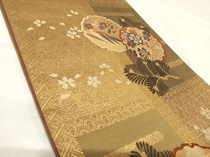 平和屋着物◎六通柄袋帯　唐織　雪輪花文　金糸　正絹　逸品　AABH0344yx