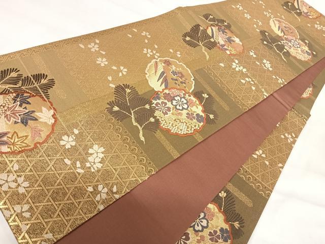 平和屋着物◎六通柄袋帯　唐織　雪輪花文　金糸　正絹　逸品　AABH0344yx