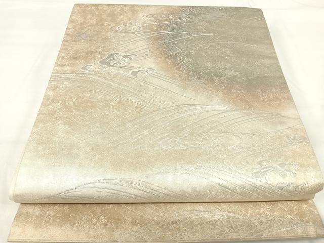 平和屋着物◎太鼓柄袋帯　立波文　銀糸　引箔　正絹　逸品　AABH0346yx