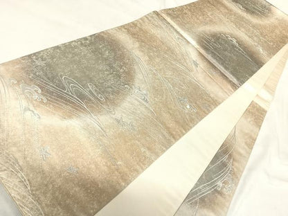 平和屋着物◎太鼓柄袋帯　立波文　銀糸　引箔　正絹　逸品　AABH0346yx