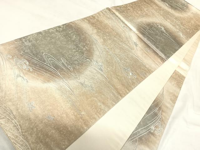 平和屋着物◎太鼓柄袋帯　立波文　銀糸　引箔　正絹　逸品　AABH0346yx