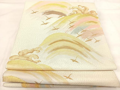 平和屋着物◎太鼓柄袋帯　喜鶴波　金銀糸　正絹　逸品　AABH0348yx
