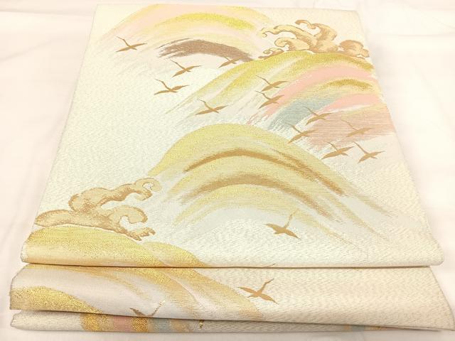 平和屋着物◎太鼓柄袋帯　喜鶴波　金銀糸　正絹　逸品　AABH0348yx