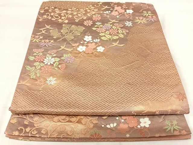 平和屋着物◎六通柄袋帯　唐織　道長花文　金糸　正絹　逸品　AABH0349yx