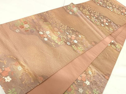 平和屋着物◎六通柄袋帯　唐織　道長花文　金糸　正絹　逸品　AABH0349yx