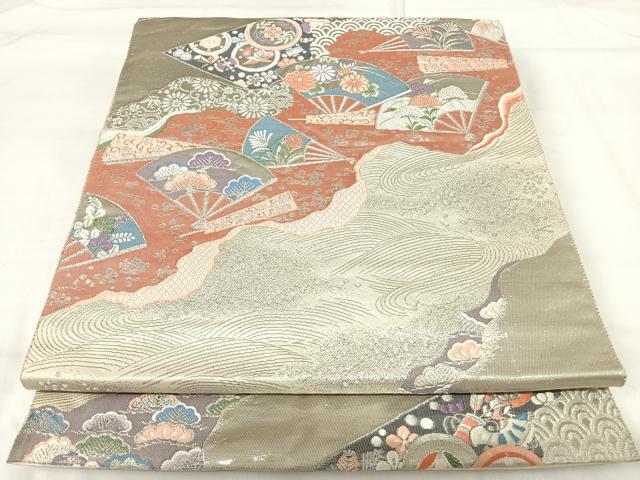 平和屋着物◎六通柄袋帯　唐織　九百錦　道長花文　プラチナ箔　正絹　逸品　AABH0351yx