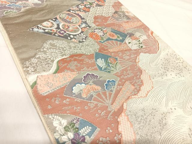 平和屋着物◎六通柄袋帯　唐織　九百錦　道長花文　プラチナ箔　正絹　逸品　AABH0351yx