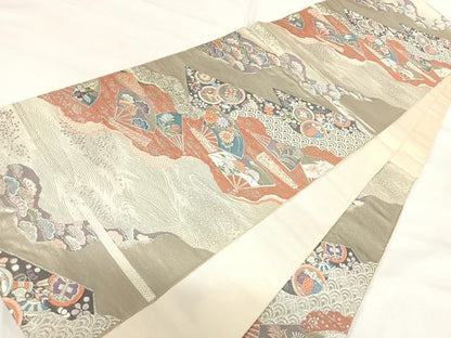 平和屋着物◎六通柄袋帯　唐織　九百錦　道長花文　プラチナ箔　正絹　逸品　AABH0351yx