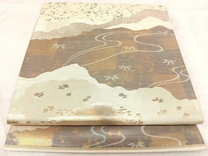 平和屋着物◎六通柄袋帯　霞文　金銀糸　正絹　逸品　AABH0354yx
