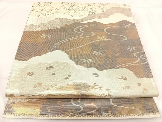 平和屋着物◎六通柄袋帯　霞文　金銀糸　正絹　逸品　AABH0354yx