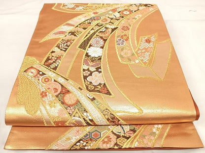 平和屋着物◎六通柄袋帯　唐織　桃山新古典　金糸　正絹　逸品　AABH0359yx