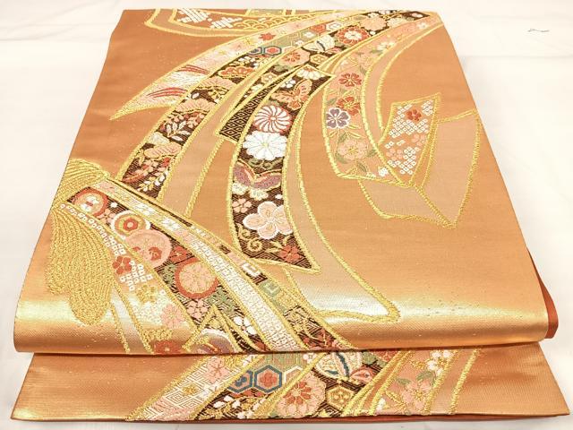 平和屋着物◎六通柄袋帯　唐織　桃山新古典　金糸　正絹　逸品　AABH0359yx