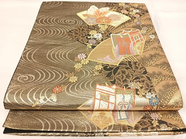 平和屋着物◎六通柄袋帯　唐織　御所車花文　金銀糸　正絹　逸品　AABH0363yx