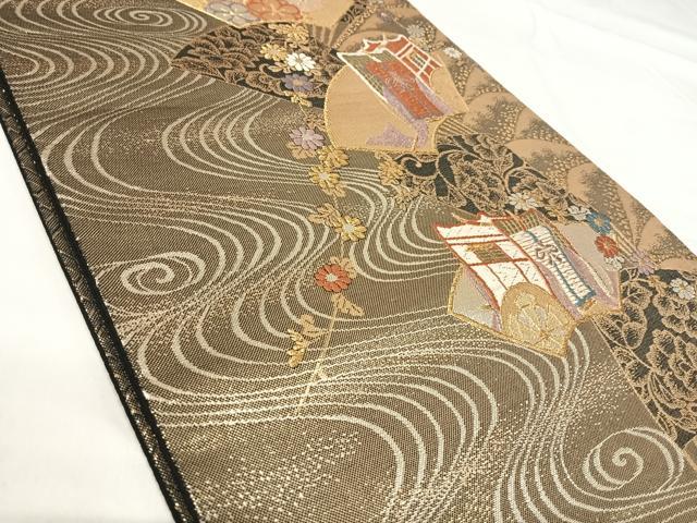 平和屋着物◎六通柄袋帯　唐織　御所車花文　金銀糸　正絹　逸品　AABH0363yx